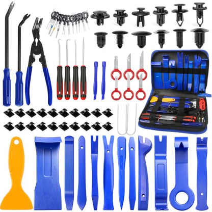 Poraxy Trim Removal Tool, 120Pcs Car Panel Door Audio Removal Tool Kit, Auto Clip Pliers Fastener Remover Pry Tool Set with Storage Bag - color: Blue
