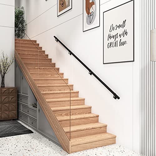 ROTHLEY 9.8 FT ADA Industrial Handrails for Indoor Stairs: Metal Staircase Handrails Wall Mount Stair Handrail 1.6" Sturdy Pipe Hand Railings for Steps Matt Black Powder Coat Stairway Railing - size: 9.8FT