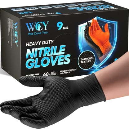 wcy 9 Mil Heavy Duty Disposable Nitrile Gloves, Black Medium, Diamond Grip - color: Black-80, size: Medium