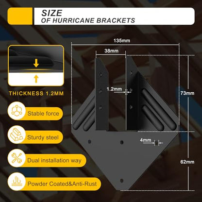 40Pack Hurricane Ties for Rafter Bracket 18-Gauge Joist Hanger Black
