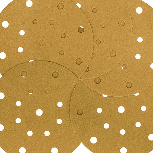 Dura-Gold 6" Gold Sanding Discs, 100 Grit, Box of 50, Hook & Loop, 17 Hole - size: 100-Grit