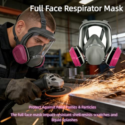 Full Face Respirator Mask with Filter Set, Anti-Fog & Reusable for Painting