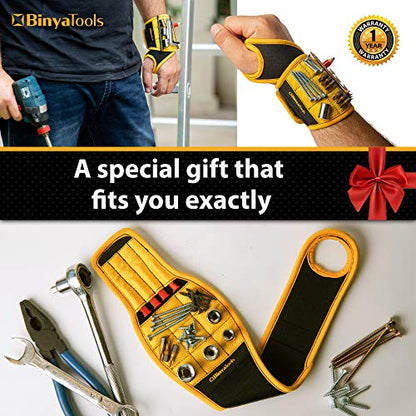 BINYATOOLS Magnetic Wristband for Tools Gift for Him Magnet Screw Holder Wrist Support Keeps Screws Nails, Drill Bits Handy Unique Tool Gadgets Men’s Gadgets Dad Gadgets - color: Yellow