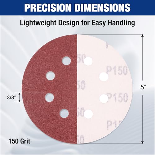 WORKPRO Sanding Discs, 5-Inch 150 Grit 8-Hole Hook and Loop, 100 Pack - style: 100PCS 5 Inch 150 Grit