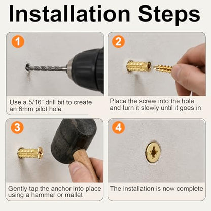 50pcs 6×14mm Short Expansion Screw Set for Cabinet Hinge Repair & Stripped Thread Restoration,Wall Anchors with Screws, Fits 6mm Holes in Tile, Stone, Wood