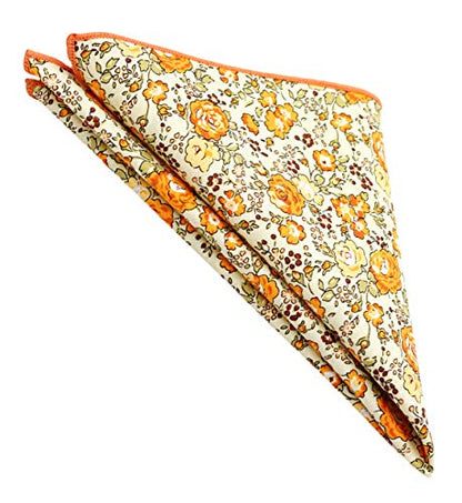 Cotton 2.5-Inch Skinny Floral Tie and Pocket Square Set for Men - color: Beige Orange