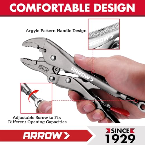 ARROW 7" Curved Jaw Locking Pliers with Screw Extractor - size: 7 inch