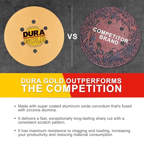 Dura-Gold 6" Gold Sanding Discs, 600 Grit, Box of 50, 6 Hole Pattern, H & L - size: 600-Grit