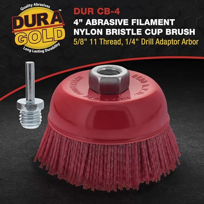 Dura-Gold 4" Abrasive Filament Nylon Bristle Cup Brush - 5/8" 11 Thread, - size: 4-inch
