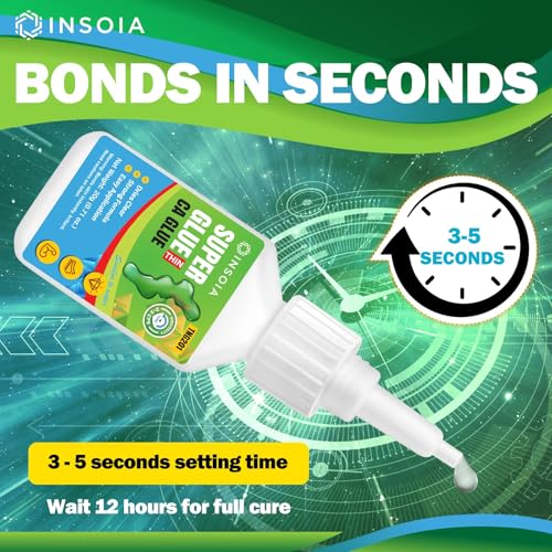 INSOIA Super Thin CA Glue, 20g, Strong Bond, with Precision Tips