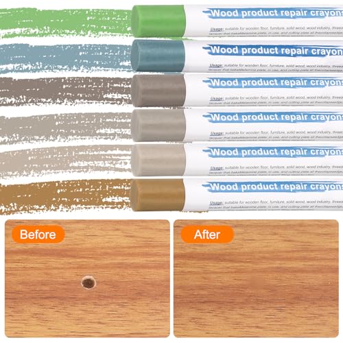HARFINGTON Wood Filler Sticks 6 Colors Wooden Wax Touch Up Furniture Repair Crayons for Medium Brown, Gray Blue, Grass Green, Medium Yellow, Medium Brown, Dark Brown - color: Dark Series