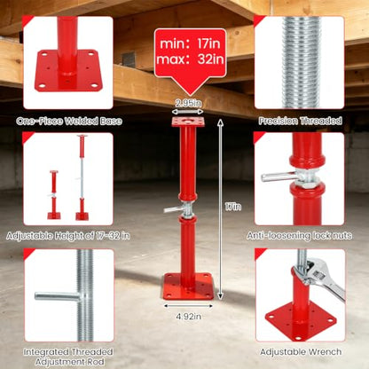 Adjustable House Floor Jacks 17-32 Inch, 10000 LBS Screw Jack Post, 4Pcs - size: 17"-32"