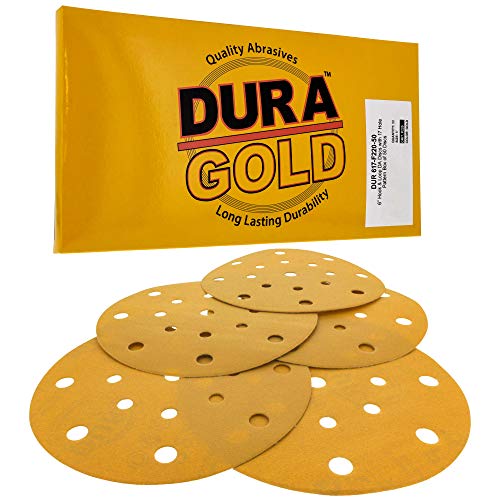 Dura-Gold 6" Gold Sanding Discs, 220 Grit, Box of 50, Hook & Loop, 17 Hole - size: 220-Grit