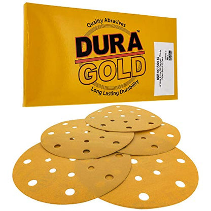 Dura-Gold 6" Gold Sanding Discs, 220 Grit, Box of 50, Hook & Loop, 17 Hole - size: 220-Grit