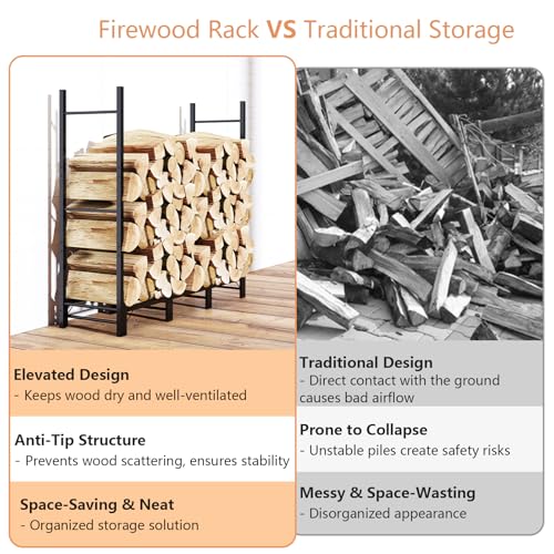 C-Hopetree 4Ft Outdoor Indoor Firewood Rack, Adjustable Metal Log Holder for Fireplace, Heavy Duty Wood Pile Storage Organizer Stacker Stand, Black - size: 4FT