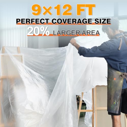 Plastic Drop Cloth (6 Pack), 12x9 Ft, Disposable Premium Plastic Tarp - size: 0.5mil-6Pack