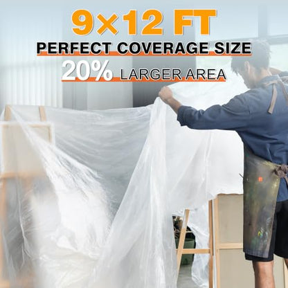Plastic Drop Cloth (6 Pack), 12x9 Ft, Disposable Premium Plastic Tarp - size: 0.5mil-6Pack