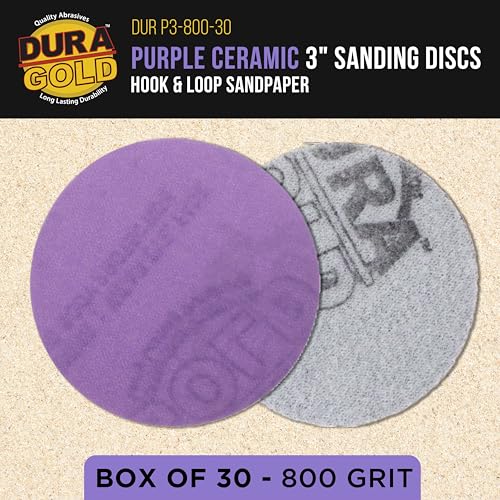 Dura-Gold Premium 800 Grit 3" Purple Film Ceramic Sanding Discs, Box of 30 - style: 800 Grit