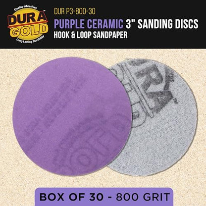 Dura-Gold Premium 800 Grit 3" Purple Film Ceramic Sanding Discs, Box of 30 - style: 800 Grit