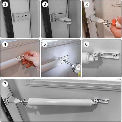 Pneumatic Door Closer Kit for Screen and Storm Doors, Includes Push Button Latch and Protector Chain Spring (White All-in-One, 1 Set) - style: White All-in-One