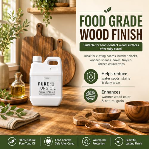 256oz 100% Pure Tung Oil,Food Grade Waterproof Low Odor Wood Oil with Brush - size: 256 Fl Oz