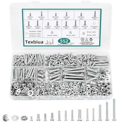 552 Pcs Metric Screws Nuts and Bolts Assortment Kit, M3 M4 M5 M6 Set Screws