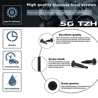 #10 x 1-1/4" Sheet Metal Screws 100Pcs 410 Stainless Steel Flat Head Fast Self Tapping Screws Black Oxide by SG TZH - size: #10 x 1-1/4"