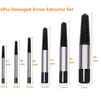6PCs Damaged Screw Extractor Kits, Chrome-vanadium Steel Stripped Screw Extractor Broken Bolt Extractors Kit, Easy Out Damaged Bolts Remover Tool