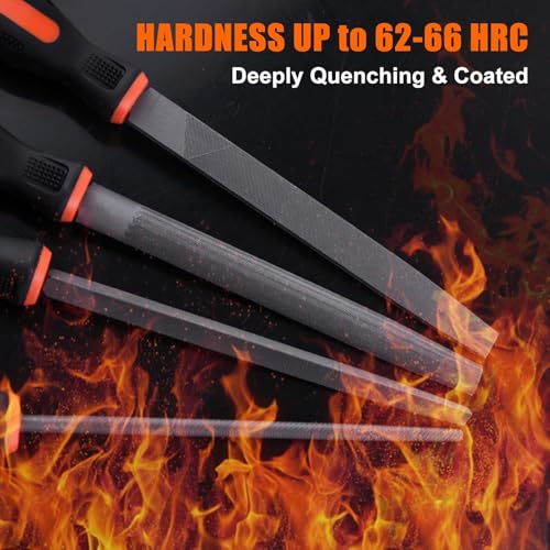 25PCS Metal File Set with Storage Bag, T12 Drop Forged Carbon Steel Flat/Triangle/Half-Round/Round Large File and 12PCS Precision Needle File with Sandpaper Brush Gloves, Work for Metal, Wood