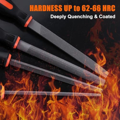 25PCS Metal File Set with Storage Bag, T12 Drop Forged Carbon Steel Flat/Triangle/Half-Round/Round Large File and 12PCS Precision Needle File with Sandpaper Brush Gloves, Work for Metal, Wood