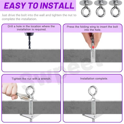 Swpeet 15 Set M6×70mm Eye Bolt Toggle Bolts and Wing Nut Kit with Hex Nuts, Washers Assortment Kit, Heavy Duty Butterfly Toggle Anchors Swag Hooks for Hanging Heavy Items on Drywall - size: M6×70mm