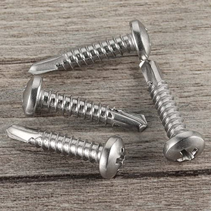 Mellewell #8 x 1 Pan Head Self Drilling Screws, Self Tapping Sheet Metal Screws, 410 Stainless Steel, 100 PCS - color: Silver, size: #8 x 1"