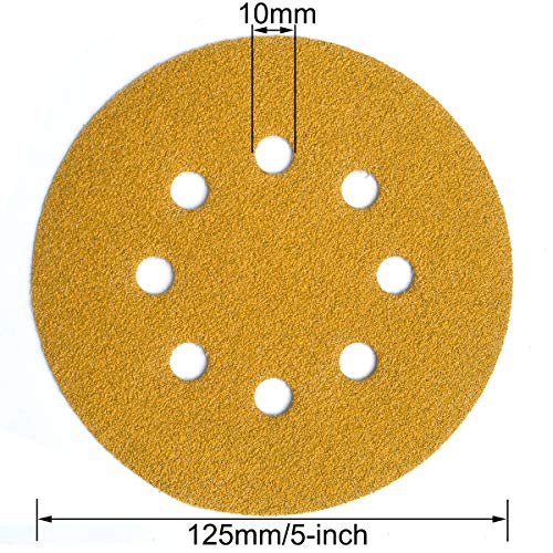 5-Inch 8-Hole Hook and Loop Sanding Discs 60-400 Mixed Grit, 50-Pack