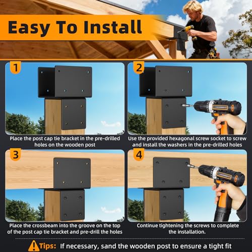 6x6 Post Brackets 2 Pack, Stainless Steel Post to Beam Connector - color: 1 Pcs-Black, size: 6"x6"(Actual 5.5"x5.5")