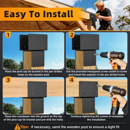 6x6 Post Brackets 2 Pack, Stainless Steel Post to Beam Connector - color: 1 Pcs-Black, size: 6"x6"(Actual 5.5"x5.5")