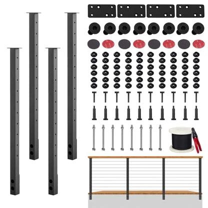 36" Fascia Mount Cable Railing Post Kit,Including 4 Black Railing Posts,250ft Cable, 10 Sets Terminal, 60 Cable Grommets(No Handrail) - size: 4 Line Posts Kit