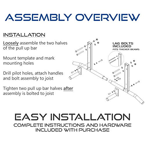 Joist Mount Pull Up Bar with Extra Hardware and Mounting Template for Easy Install to Beam or Rafter by Ultimate Body Press - color: Black