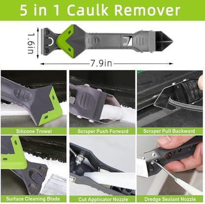 Caulking Tool Kit, Caulking Gun, 2 Clear Silicone Sealant with Gun - All-Purpose 100% Silicone Caulk (20 oz Tube), and 5 in 1 Scraper/Smoothing Tool, Sandpaper, Gloves and Masking Tape - color: 2 Clear Sealant