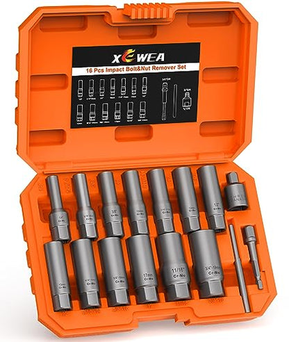16PCS 3/8" Drive Deep Bolt Socket Extractor Set, Bolt Nut Remover Set - size: 16PCS