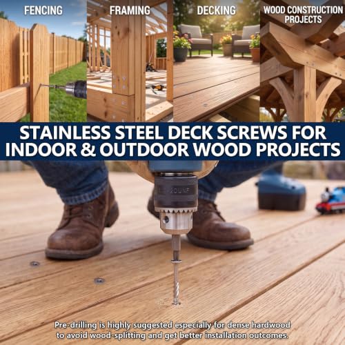 #10x3 inch Stainless Steel Deck Screws 200 PCS Wood Screws with T25 Bit - size: #10*3"---200pcs