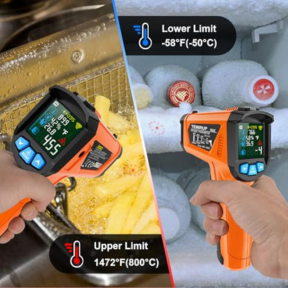 Infrared Thermometer Gun, Non Contact Digital Laser Thermometer Temperature Gun with Color LCD for Cooking, Home Repairs, Humidity Measurement, Adjustable Emissivity -58°F to 1472°F(-50~800°C) - color: Orange -58°F - 1472°F(-50-800℃)