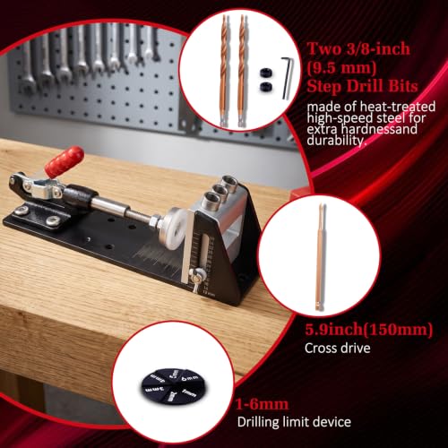 Pocket Hole Jig Kit,3-Hole Metal Pocket Screw Jig System with Quick Clamp