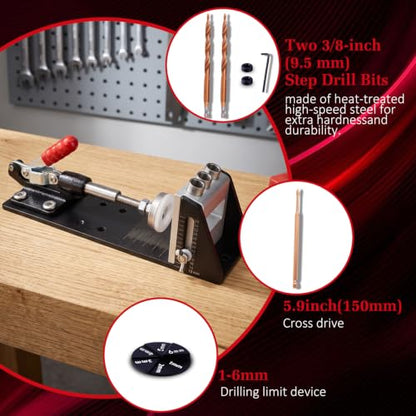 Pocket Hole Jig Kit,3-Hole Metal Pocket Screw Jig System with Quick Clamp