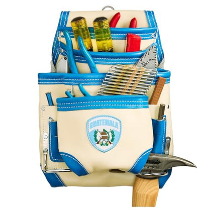 FESA Leather Carpenter Tool Pouch - 10-Pocket Heavy Top Grain Leather Carpenter Pouch with 2 Hammer Loops, Large & Small Pockets - Fits Work Belts up to 3" - Handcrafted - Country-Themed - color: White - Guatemala