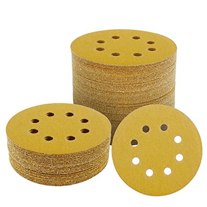 100pcs 5 Inch Sanding Discs Hook and Loop, 120 Grit 8 Holes Sandpaper Round Orbital Sander Paper for Woodworking Car Boat Metal Polishing - style: 120 grits 100pcs