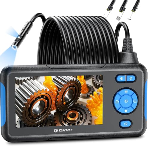T TAKMLY Endoscope Camera with Light, Dual Lens 4.3'' Inspection Camera, 1080P HD Borescope, IP67 Waterproof Snake Camera for Inspecting Walls, Vents, Automotive Engines, Pipes, 16.4FT - color: Blue