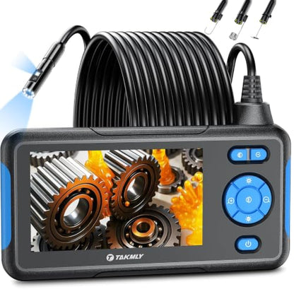 T TAKMLY Endoscope Camera with Light, Dual Lens 4.3'' Inspection Camera, 1080P HD Borescope, IP67 Waterproof Snake Camera for Inspecting Walls, Vents, Automotive Engines, Pipes, 16.4FT - color: Blue