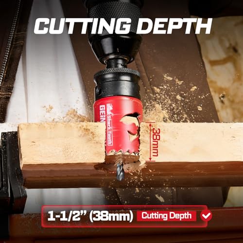 GEINXURN 9PCS Hole Saw Kit, HSS Bi-Metal 7/8” to 2-1/2” (22mm-64mm) Hole Saw Set in Case with Mandrels and Hex Wrench, Hole Cutter with Shark Tooth for Wood,Drywall, PVC Boards and Thin Metal - color: 9PCS 7/8“-2-1/2” Hole Saw Set with Mandrel
