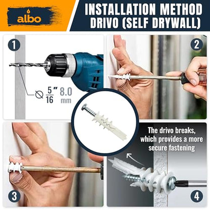 ALBO 50 Pcs. Plastic Self-Drilling Drywall Anchors and Screws Kit, White - color: Self White 25pcs