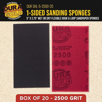 Dura-Gold 2500 Grit 5" x 2-3/4" Sanding Sponges, Flexible Sandpaper, 20-Pc - style: 2500 Grit